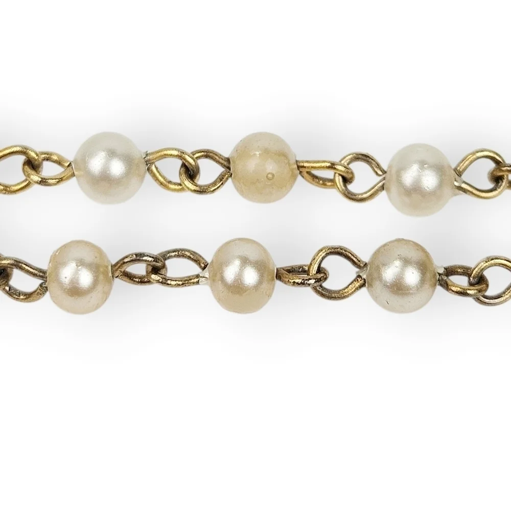 Vintage Faux Pearl Heart Necklace Creamy Beige Gold Tone Chain Adjustable 17